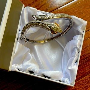 STERLING SILVER and crystal SNAKE Open clasp bangle! Box included!